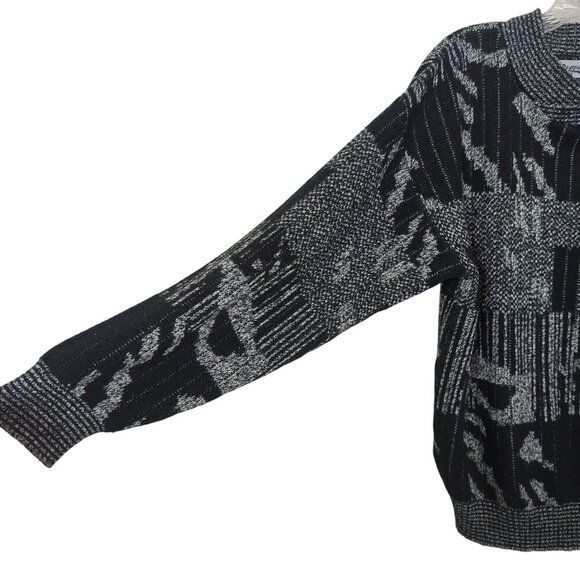 Vintage Zeppelin Sweater L Black Gray Abstract Geometric Knit Pullover 80s 90s - Picture 4 of 15